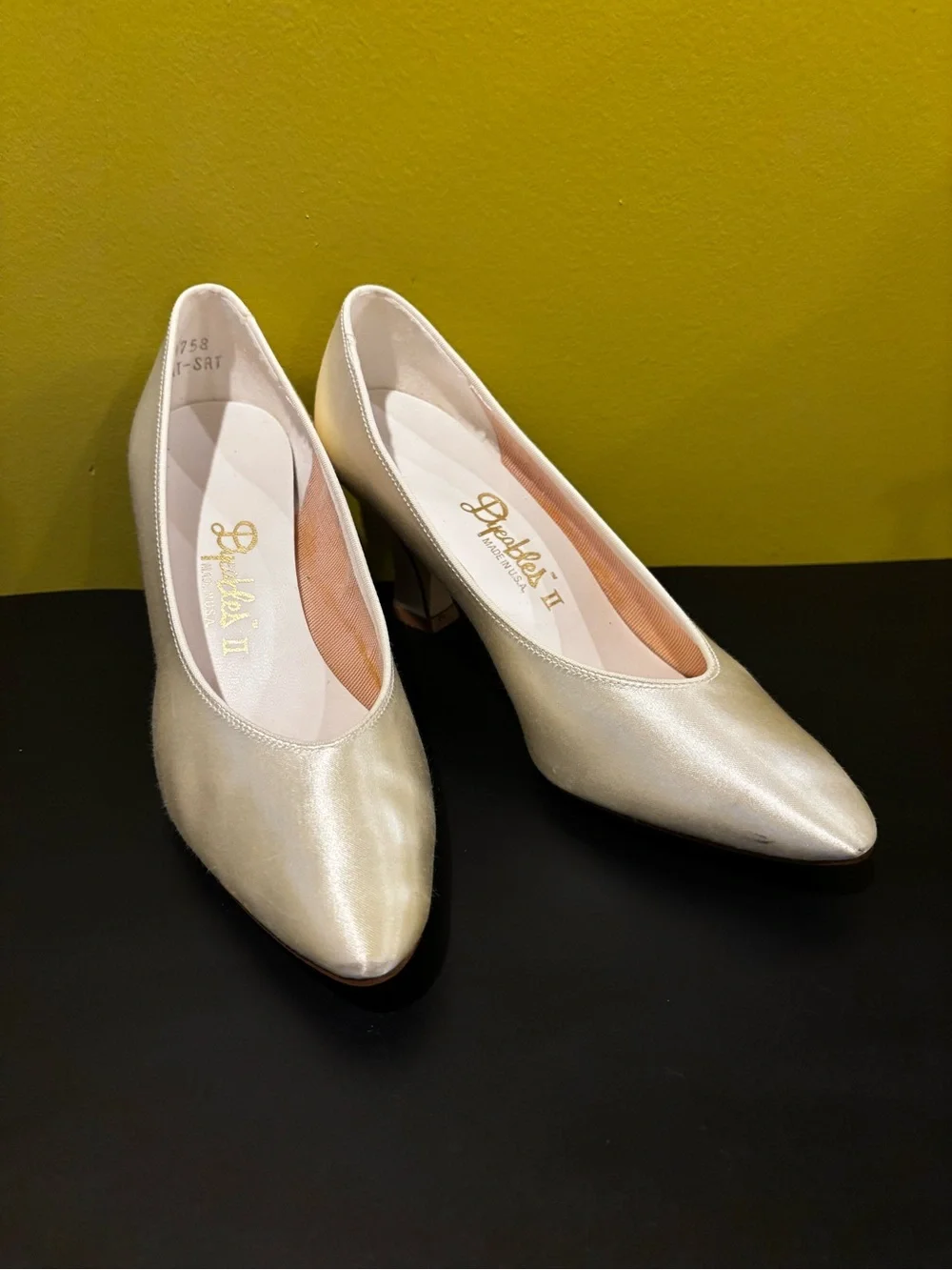 Cream satin Metallic Champagne Mid Heel Pumps